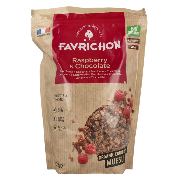 Favrichon Framboos & chocolade crunchy muesli bio 375.00 Gram