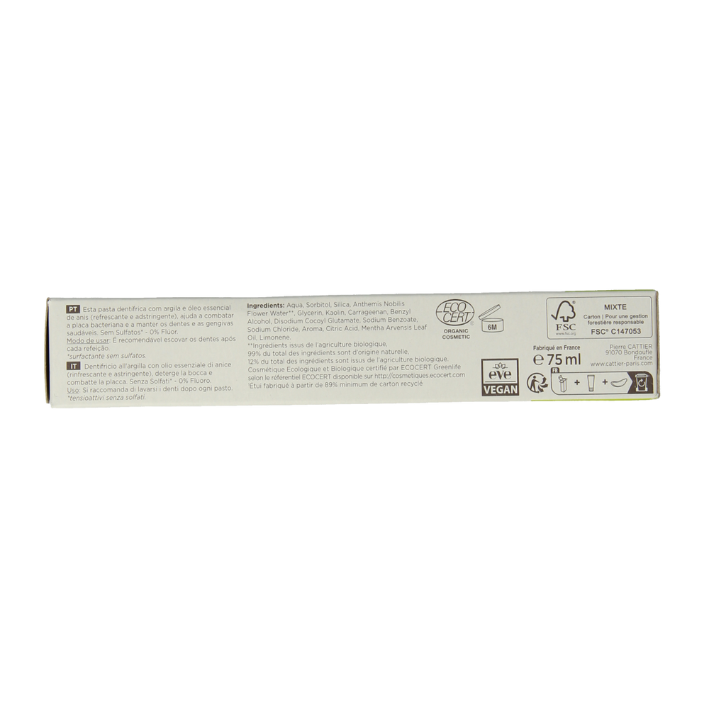 Cattier Tandpasta anijs 75.00 Milliliter