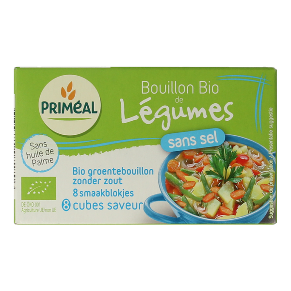 Primeal Groentebouillon blokjes zonder zout 9 gram bio 8.00 Stuks