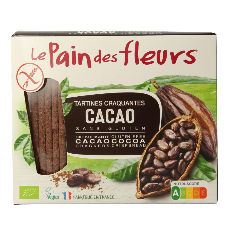 Pain Des Fleurs Krokante bio crackers met cacao bio 160 Gram