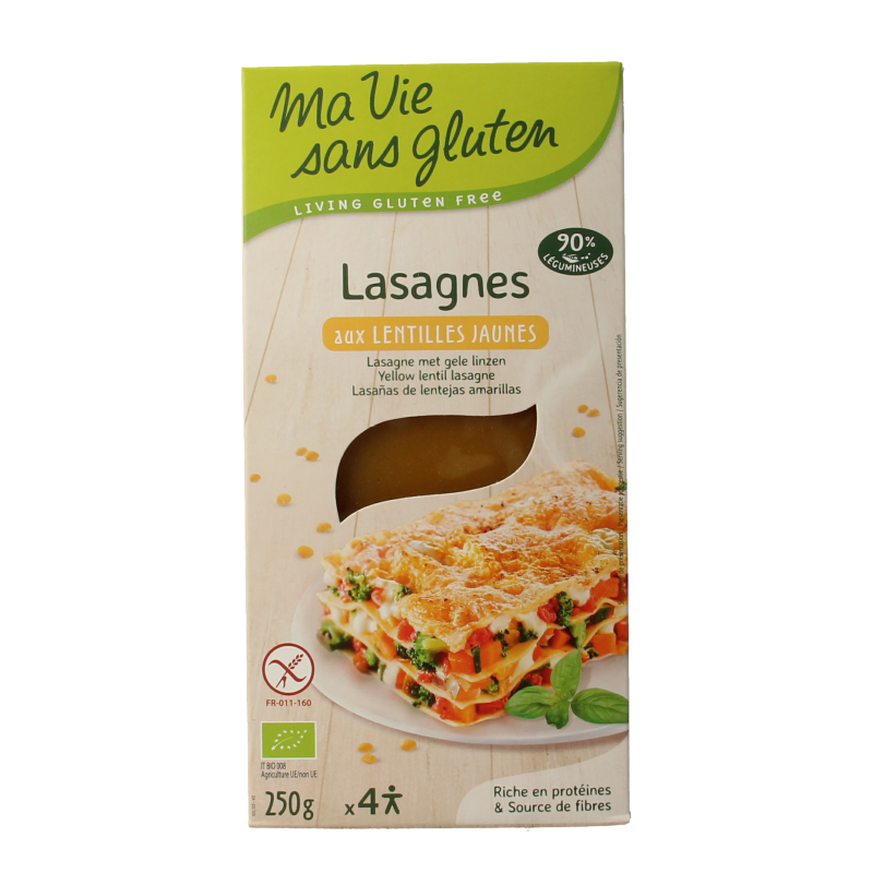Ma Vie Sans Lasagnebladen van gele linzen glutenvrij bio 250 Gram