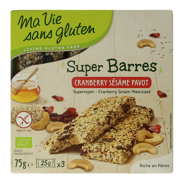 Ma Vie Sans Super repen sesam & cranberry glutenvrij bio 75.00 Gram