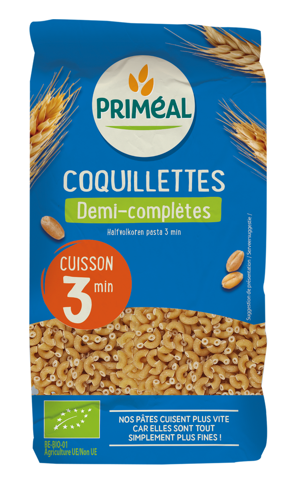 Primeal Halfvolkoren elleboogjes snelkook 3 minuut bio 500.00 Gram