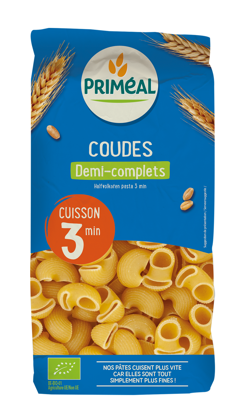 Primeal Coudes halfvolkoren snelkook 3 minuten bio 500 Gram