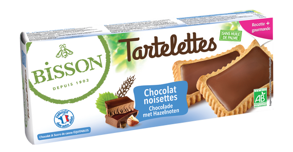 Bisson Gevulde hazelnoot chocolade tartelettes bio 150.00 Gram