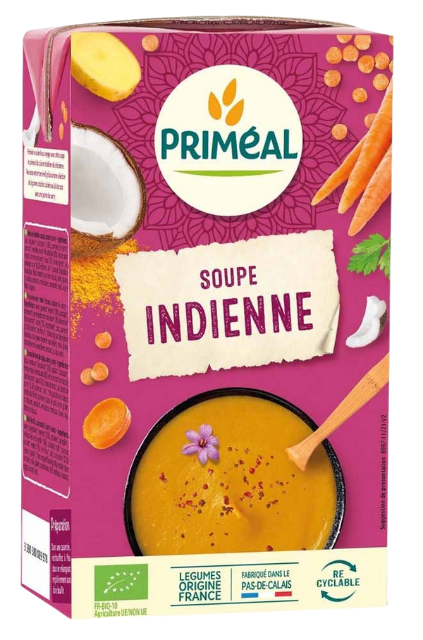Primeal Indiase soep met rode linzen, kokos en curry bio 1.00 Liter