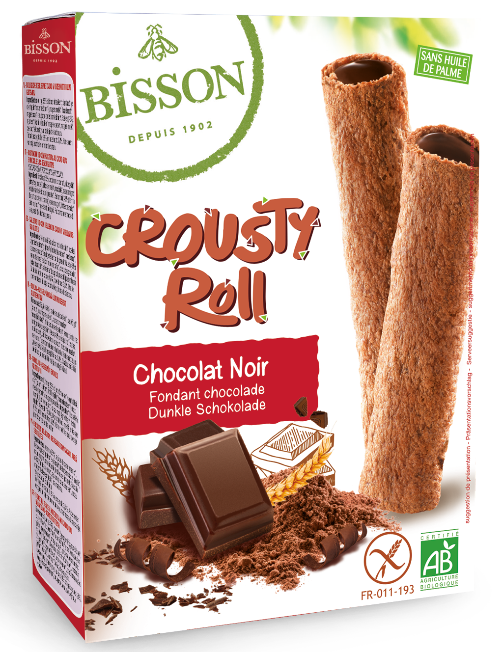 Bisson Crousty roll pure chocolade bio 125 Gram