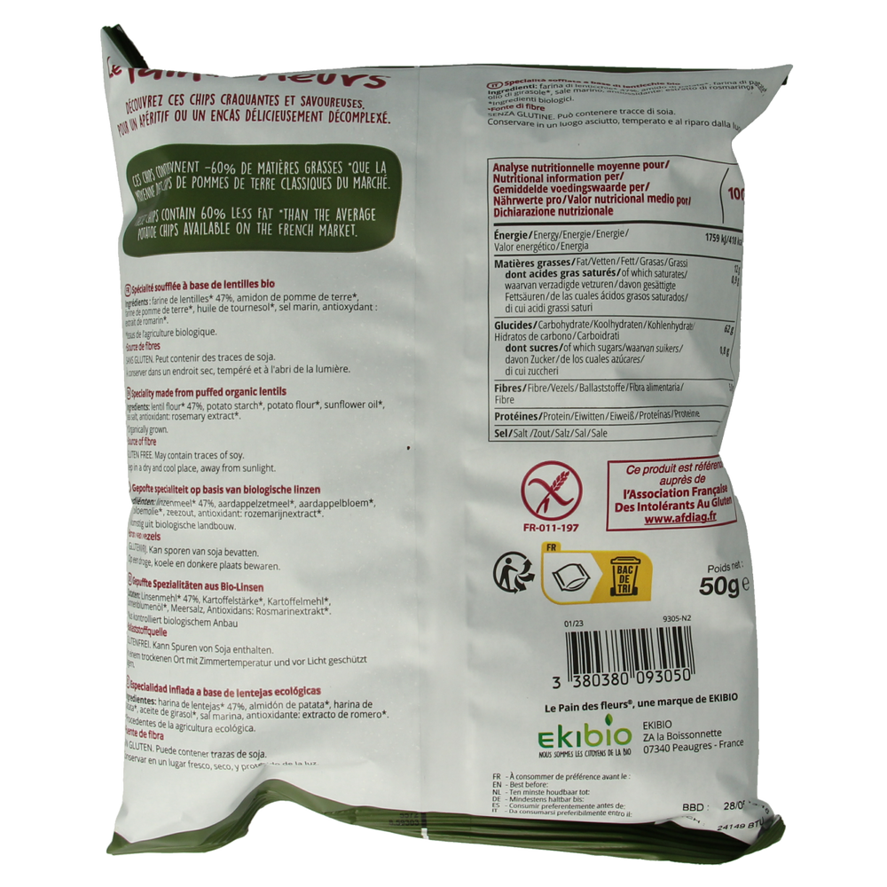 Pain Des Fleurs Chips met linzen bio 50.00 Gram