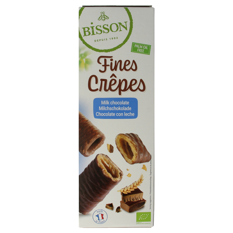 Bisson Krokante wafelrolletjes met melkchocolade bio 90 Gram