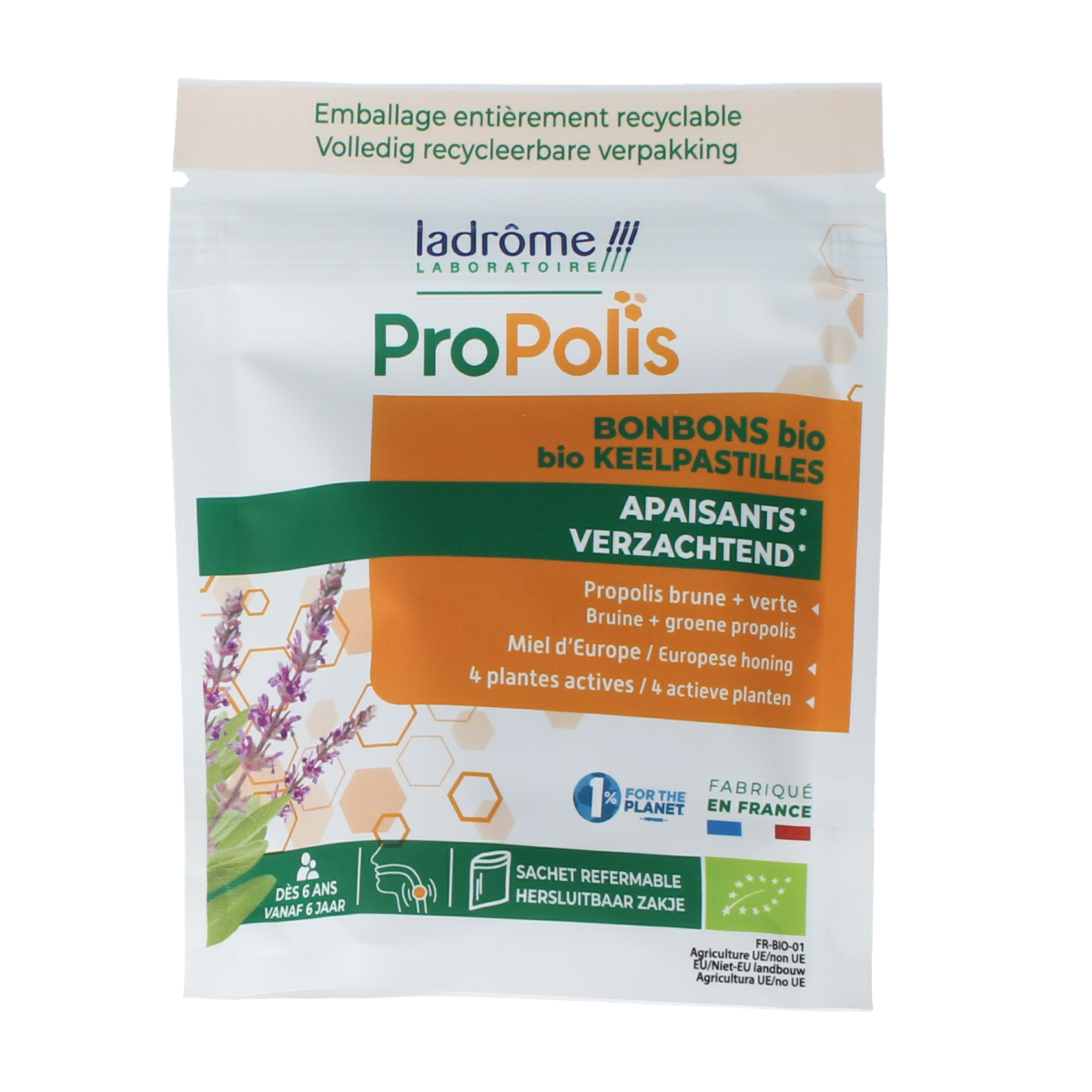 Ladrome Propolis keelpastilles bio 50.00 Gram