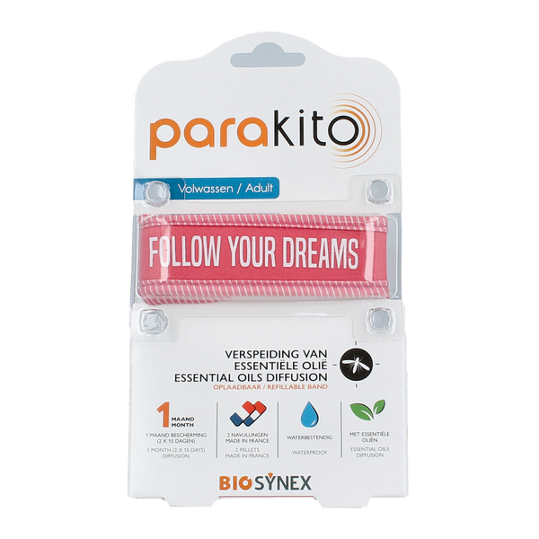 Parakito Anti mug armband volwassenen fuchsia 1.00 Stuks