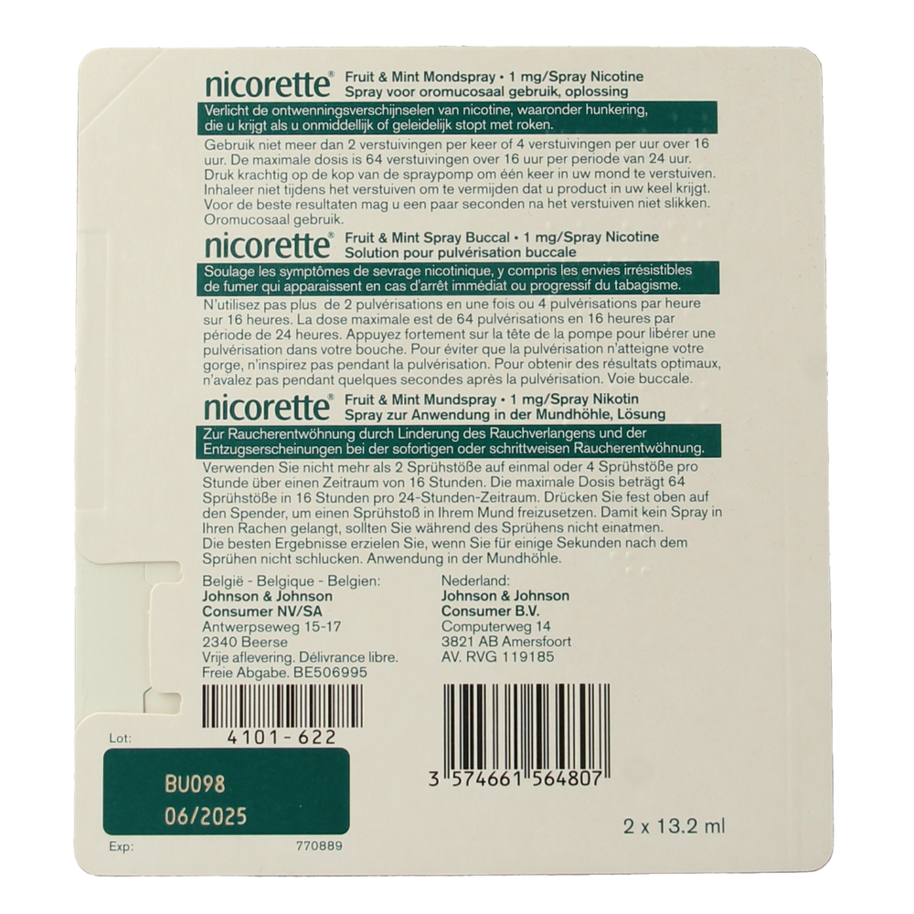 Nicorette Mondspray fruit & mint duo 2.00 Stuks