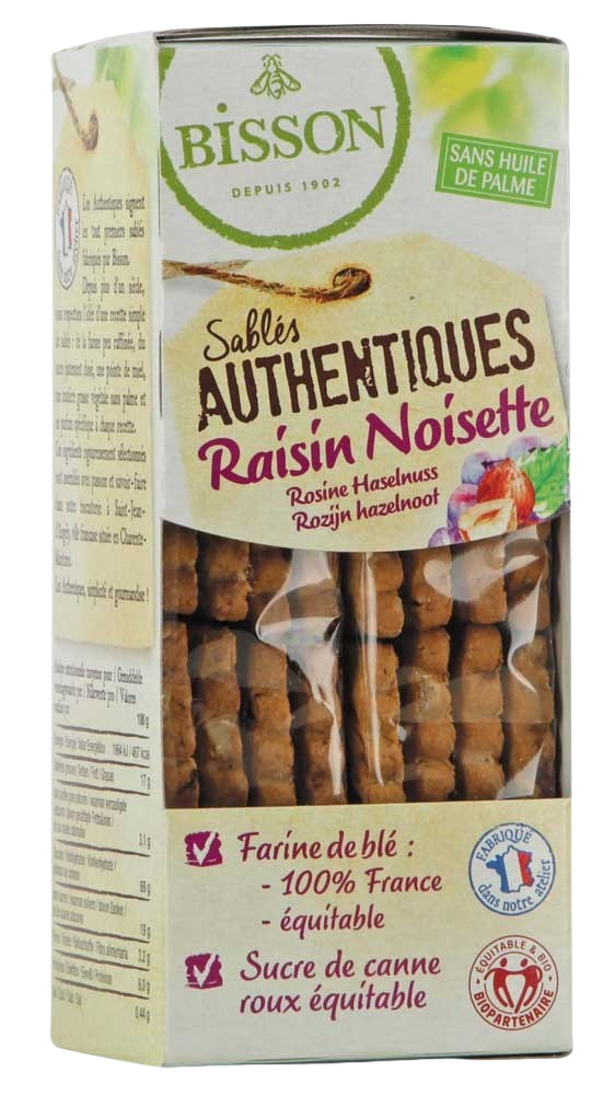 Bisson Authentieke zandkoekjes met hazelnoot/rozijnen bio 175 Gram