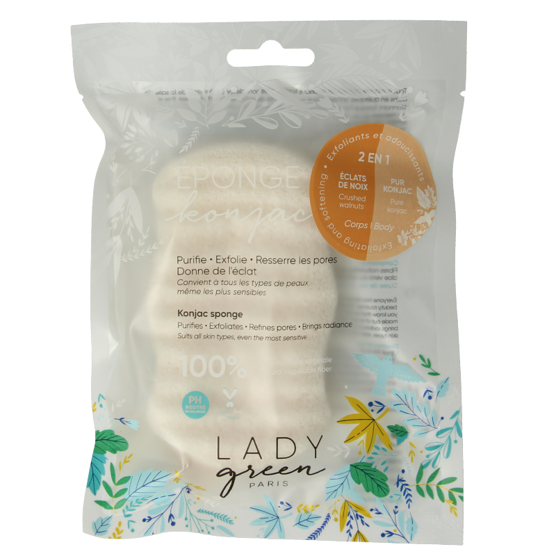 Lady Green Konjac lichaamsspons crushed walnut 1 Stuks