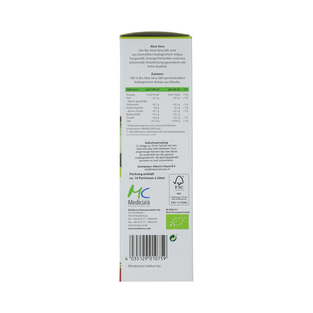 Medicura Aloe vera 100% sap bio 330.00 Milliliter
