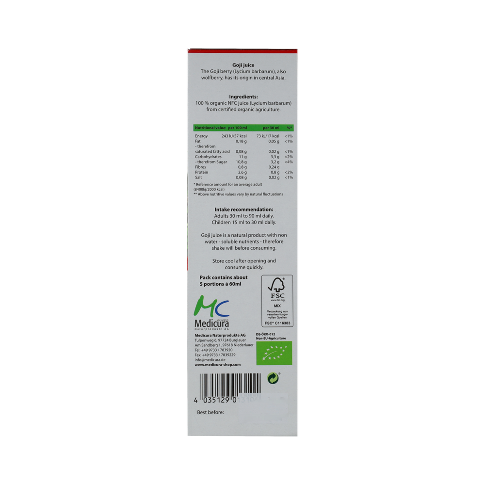 Medicura Goji 100% sap bio 330.00 Milliliter