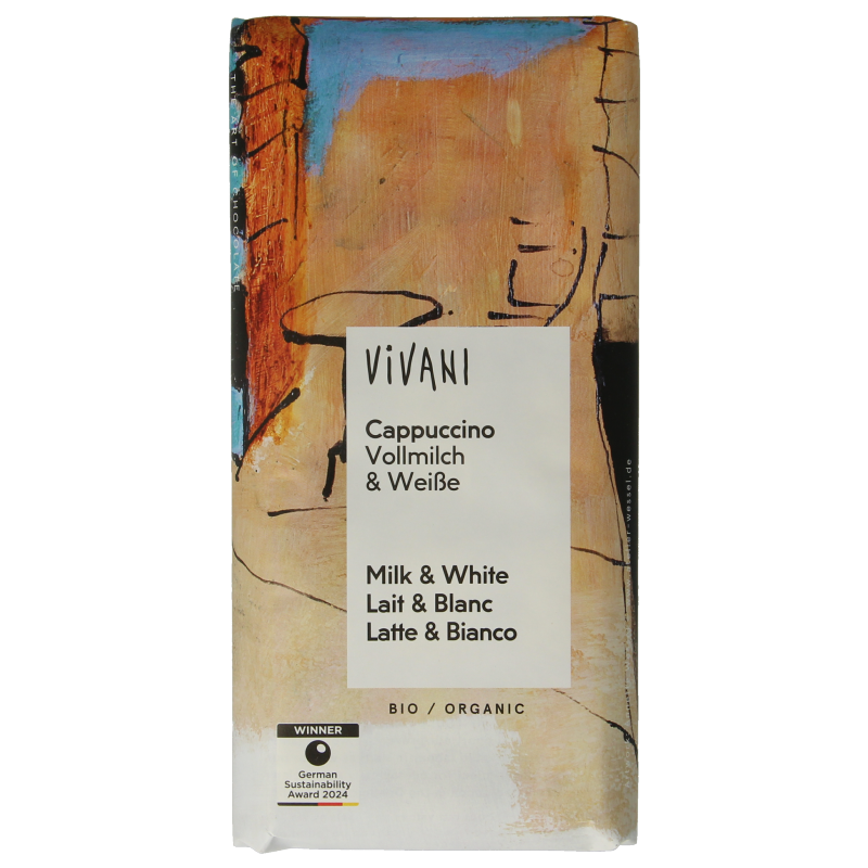 Vivani Chocolade melk en wit cappuccino bio 100 Gram