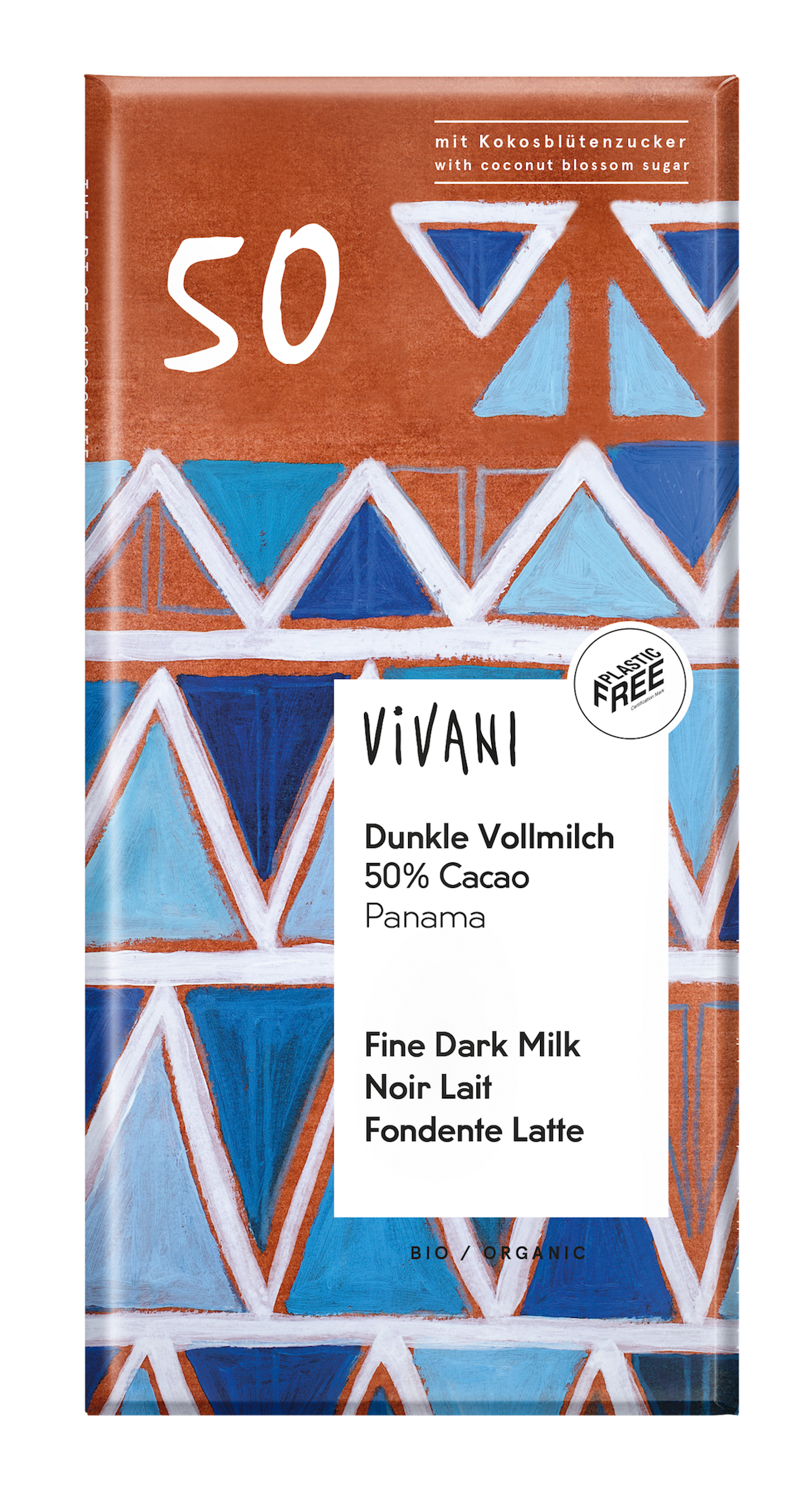 Vivani Chocolade melk donker 50% kokosbloesemsuiker bio 80.00 Gram