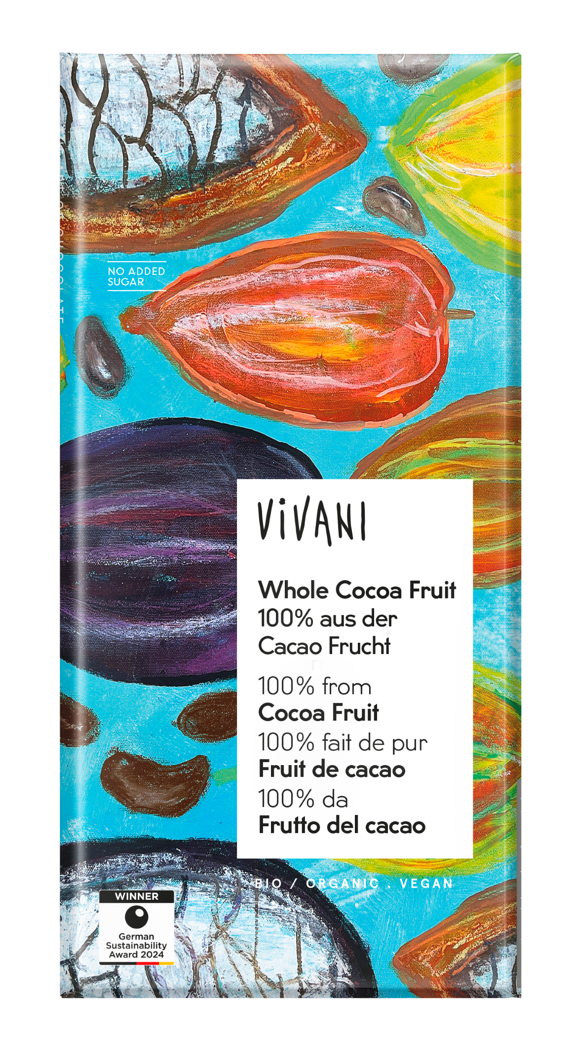 Vivani Chocolade puur whole cacao fruit bio 80.00 Gram