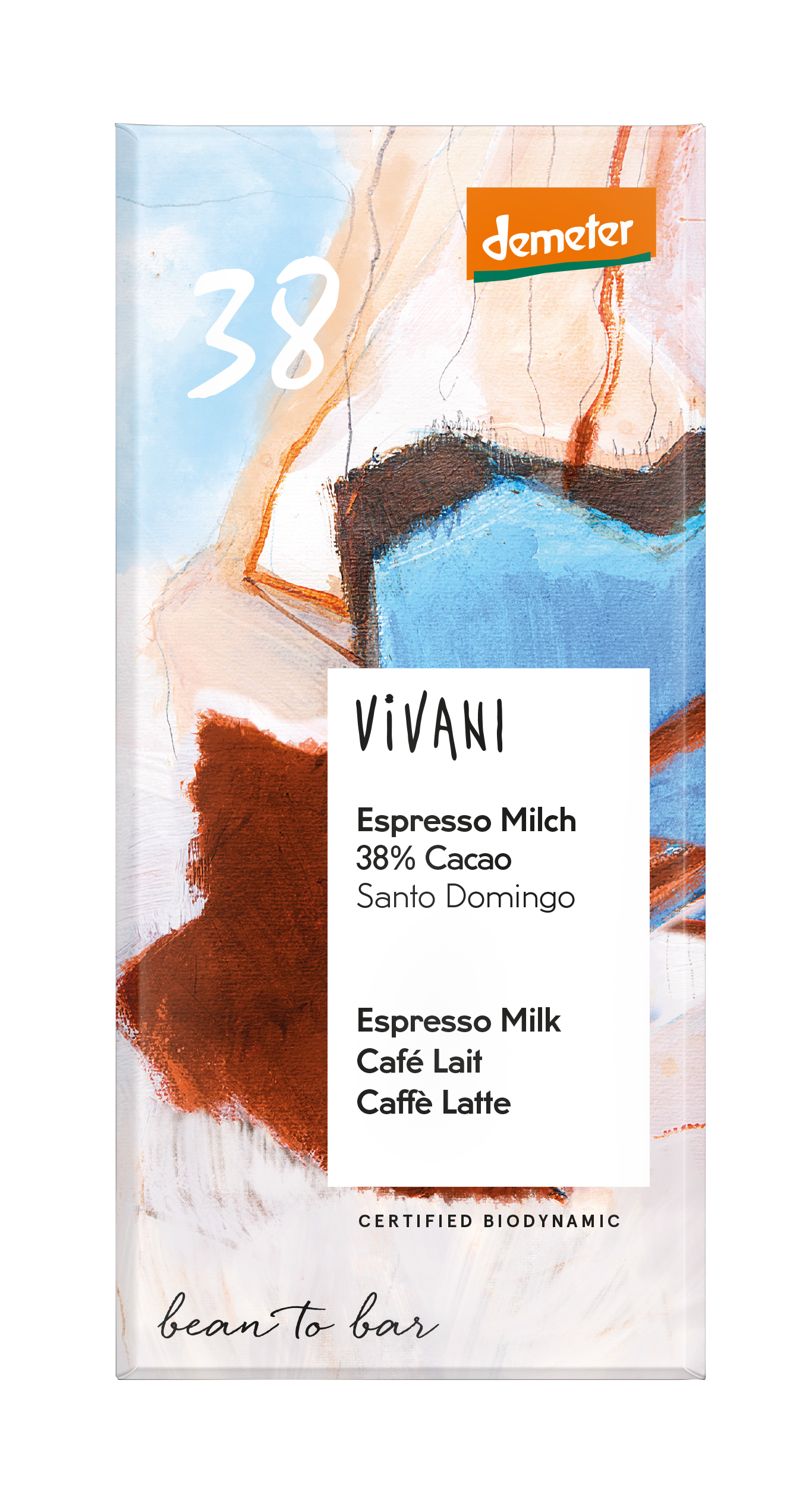 Vivani Chocolade demeter melk espresso 38% bio 90.00 Gram