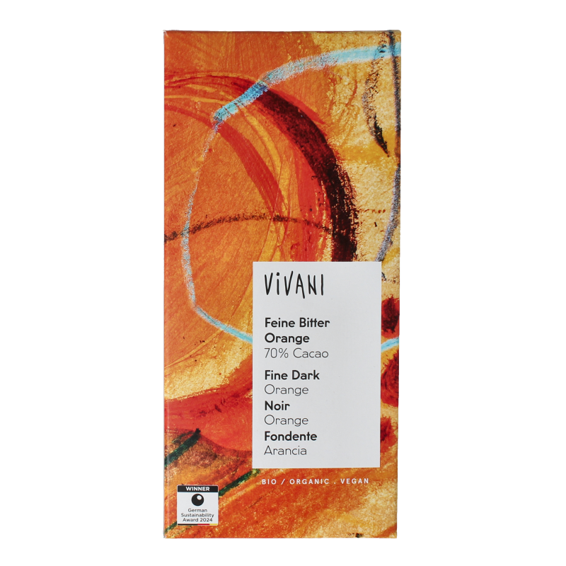 Vivani Chocolade puur sinaasappel 70% bio 80 Gram