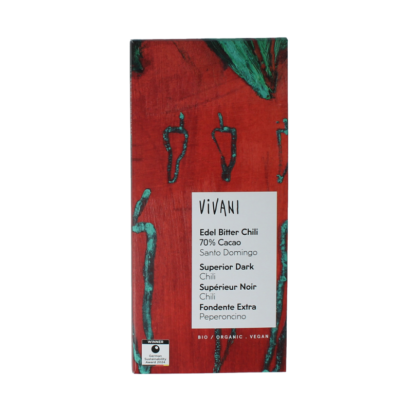 Vivani Chocolade puur chili 70% bio 80 Gram