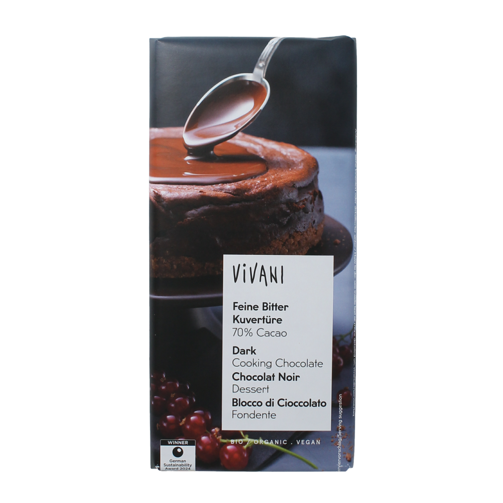 Vivani Couverture smeltchocolade puur bio 150.00 Gram