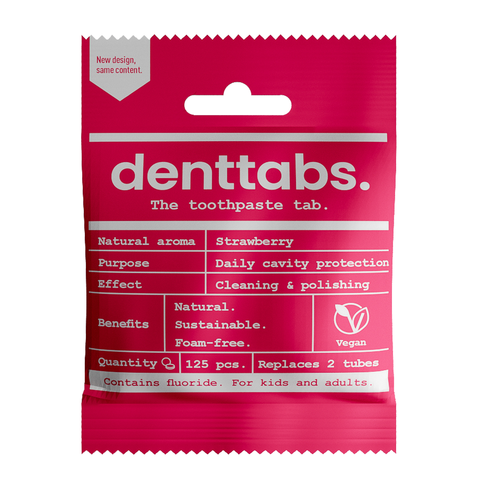 Denttabs Tandpasta tabletten aardbei met fluor vegan 125.00 Stuks