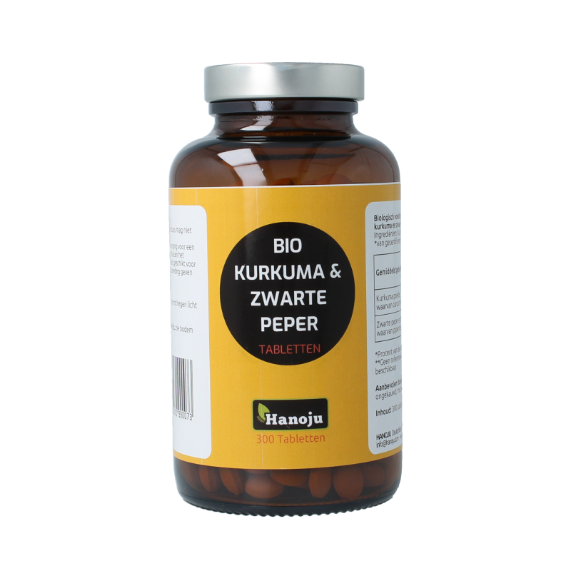 Hanoju Kurkumapoeder + piperine 500mg bio 300 Tabletten