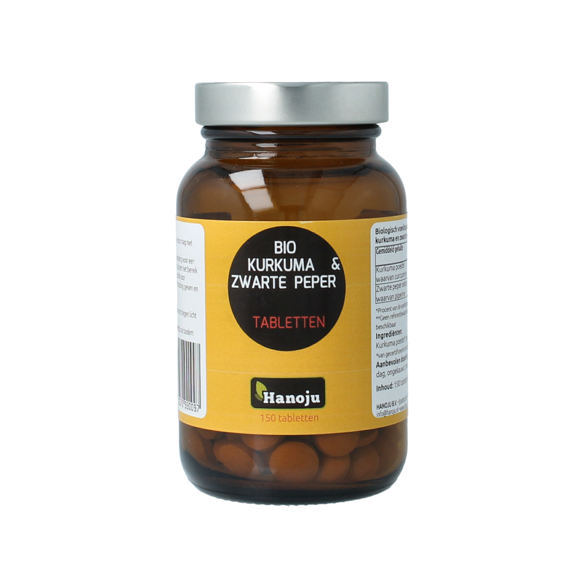 Hanoju Kurkumapoeder + piperine 500mg bio 150.00 Tabletten