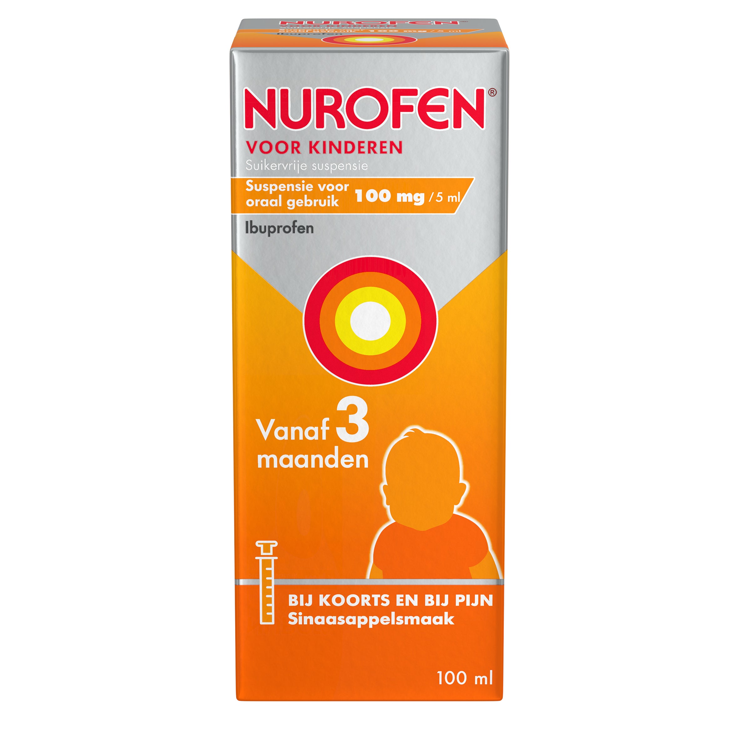 Nurofen Suspensie kind 100mg / 5ml sinaasappel suikervrij 100 Milliliter