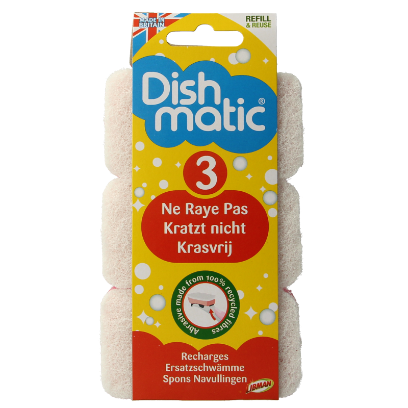 Dishmatic  Navulspons krasvrij  3 Stuks