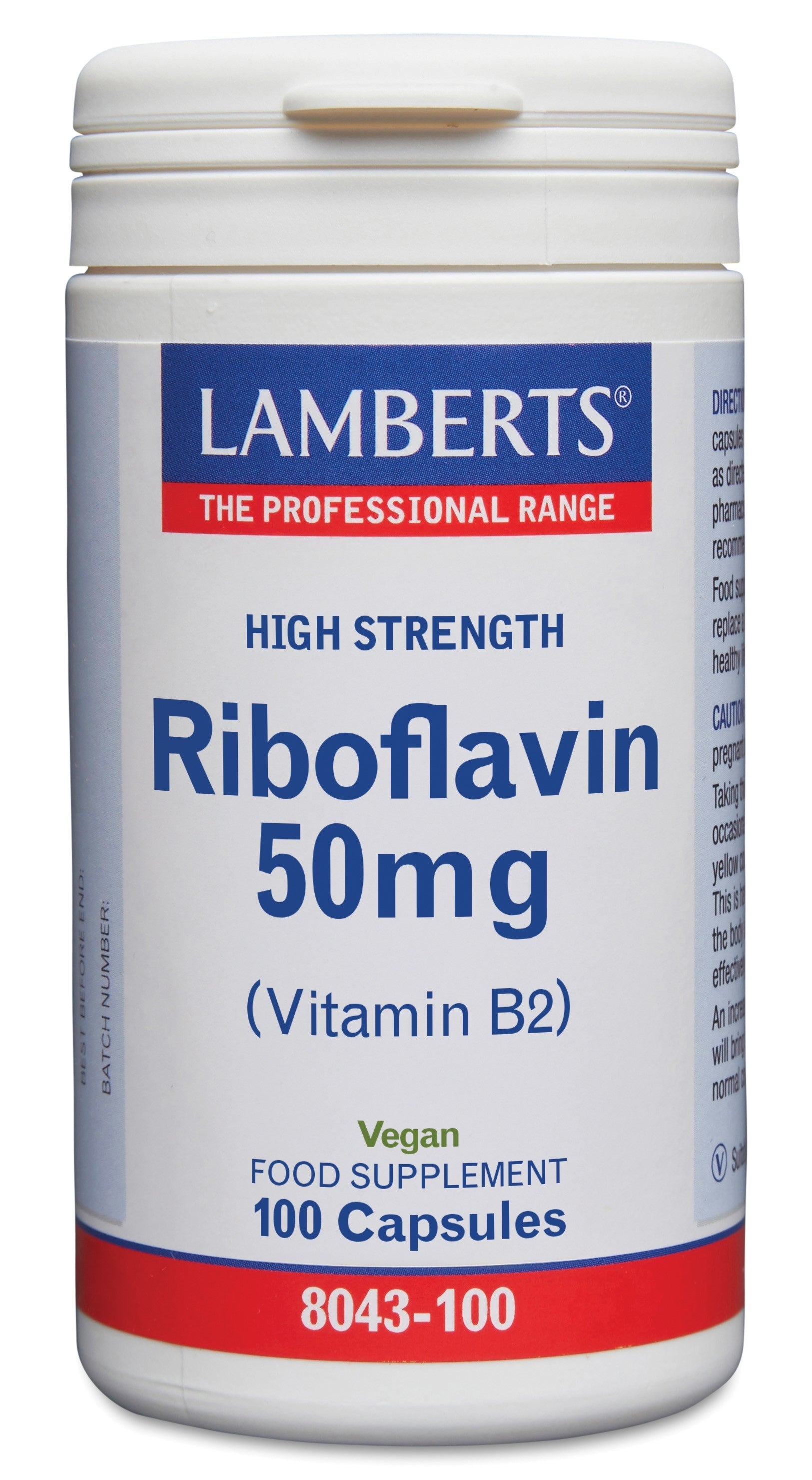 Lamberts Riboflavine 50mg (Vitamine B2) 100 Vegetarische capsules