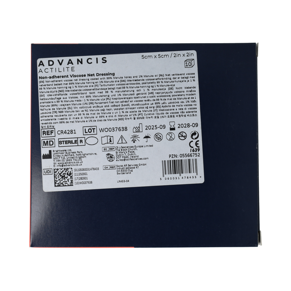 Advancis Actilite Manuka Non Adh. 5x5cm BOX10 pcs 10.00 Stuks