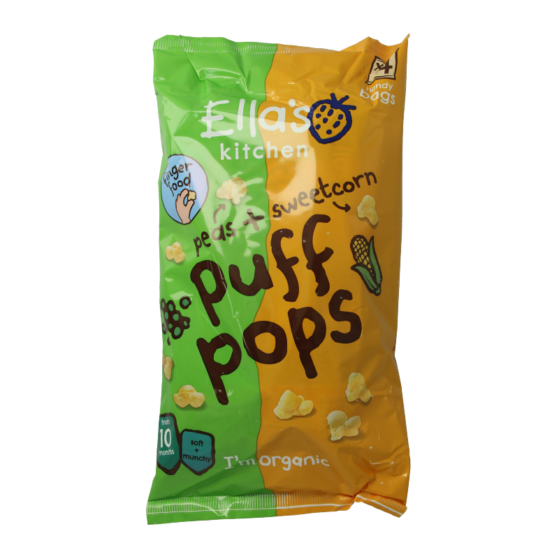 Ella's Kitchen Puff pops peas & sweetcorn 10+ maanden bio 36 Gram