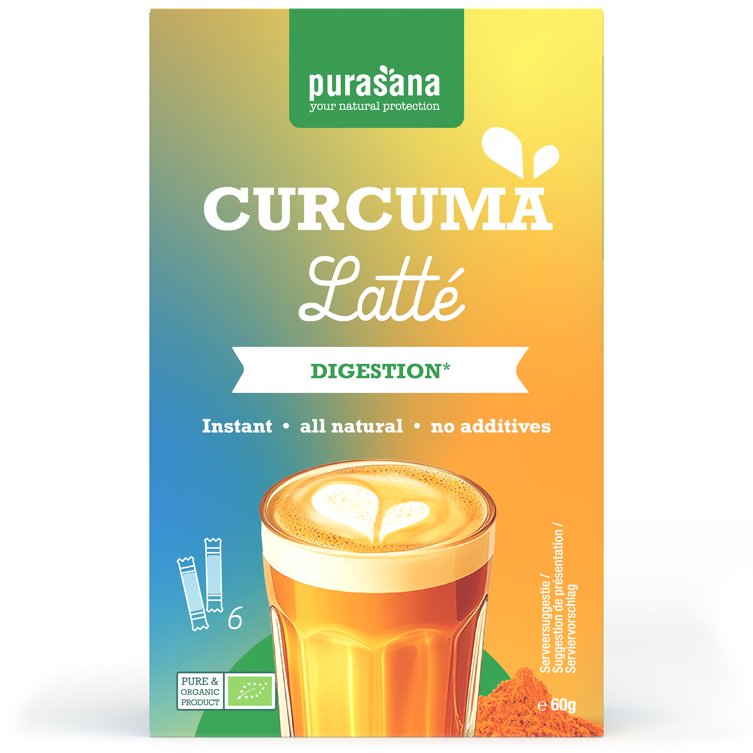 Purasana Instant curcuma latte 6x10g bio 60.00 Gram