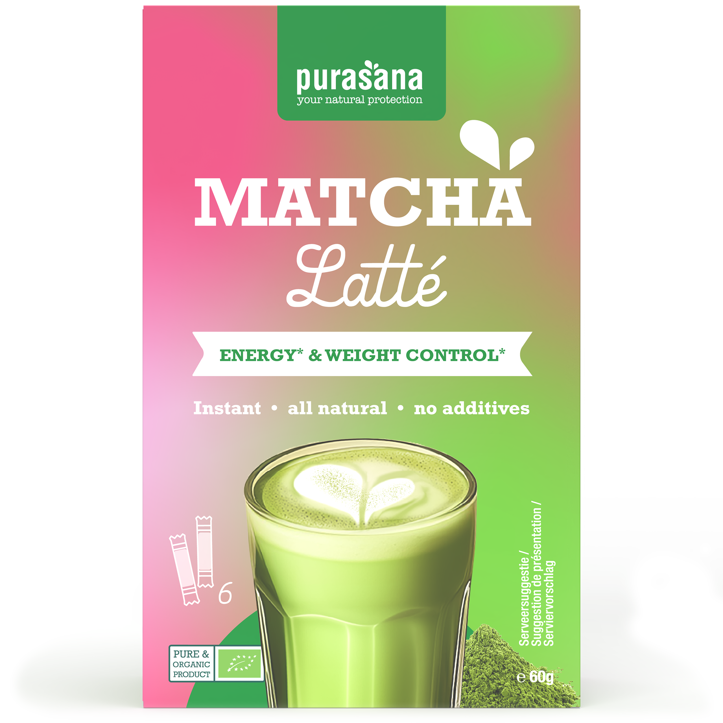 Purasana Instant matcha latte 6x10g bio 60.00 Gram