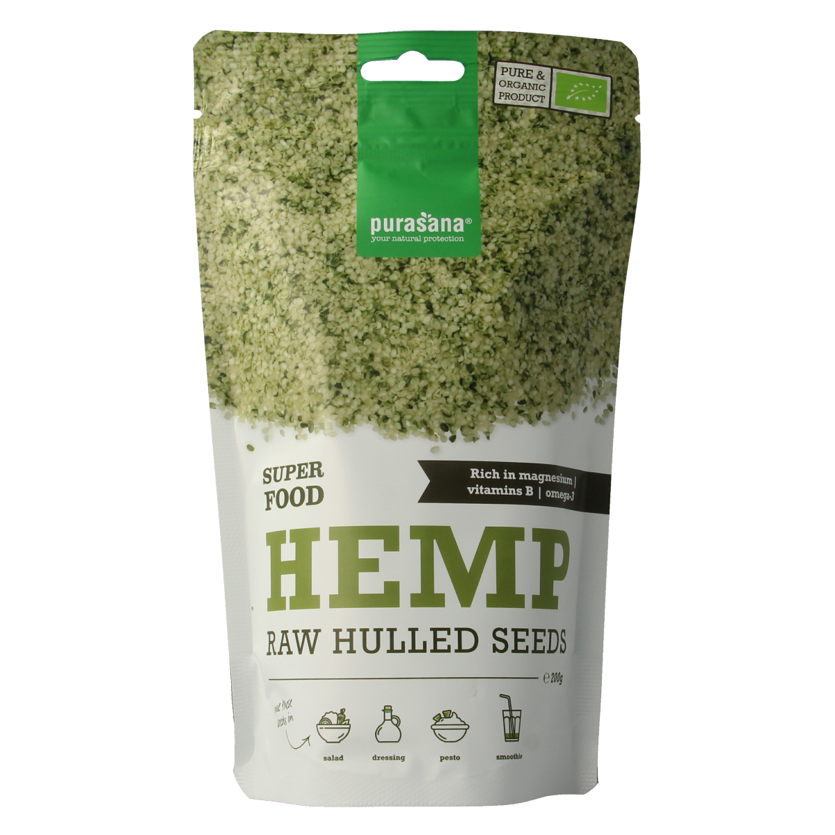 Purasana Gepeld hennepzaad hulled hemp seeds bio 200.00 Gram