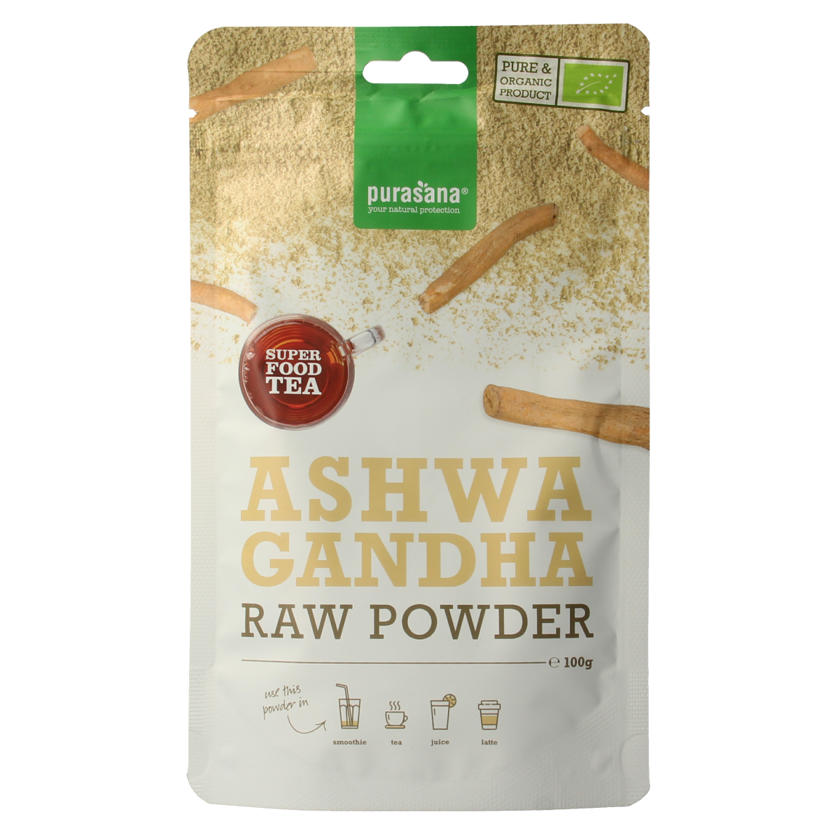 Purasana Ashwagandha poeder vegan bio 100.00 Gram