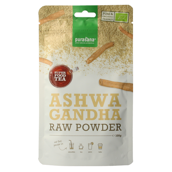 Purasana Ashwagandha poeder vegan bio 100.00 Gram