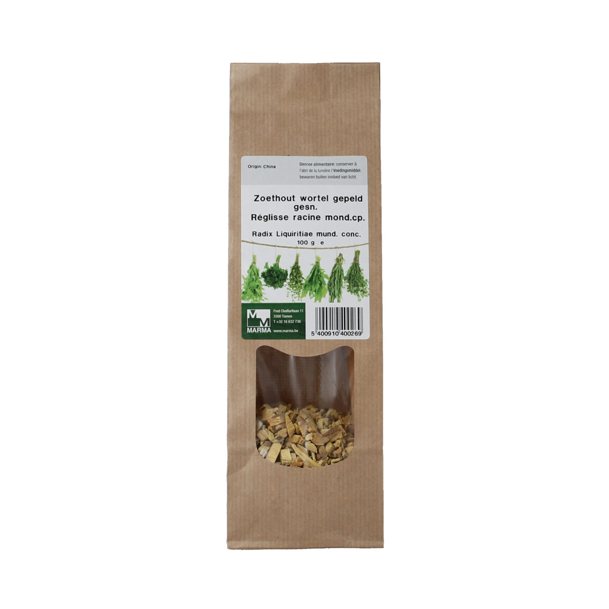 Marma Zoethoutwortel gepeld gesneden 100.00 Gram