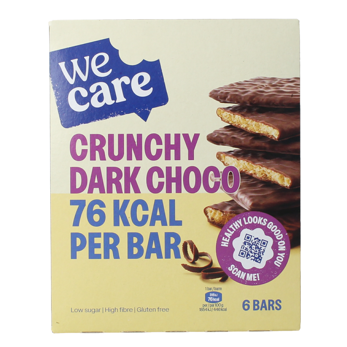 WeCare Lower kcal/carb bars crunchy dark choco 102.00 Gram