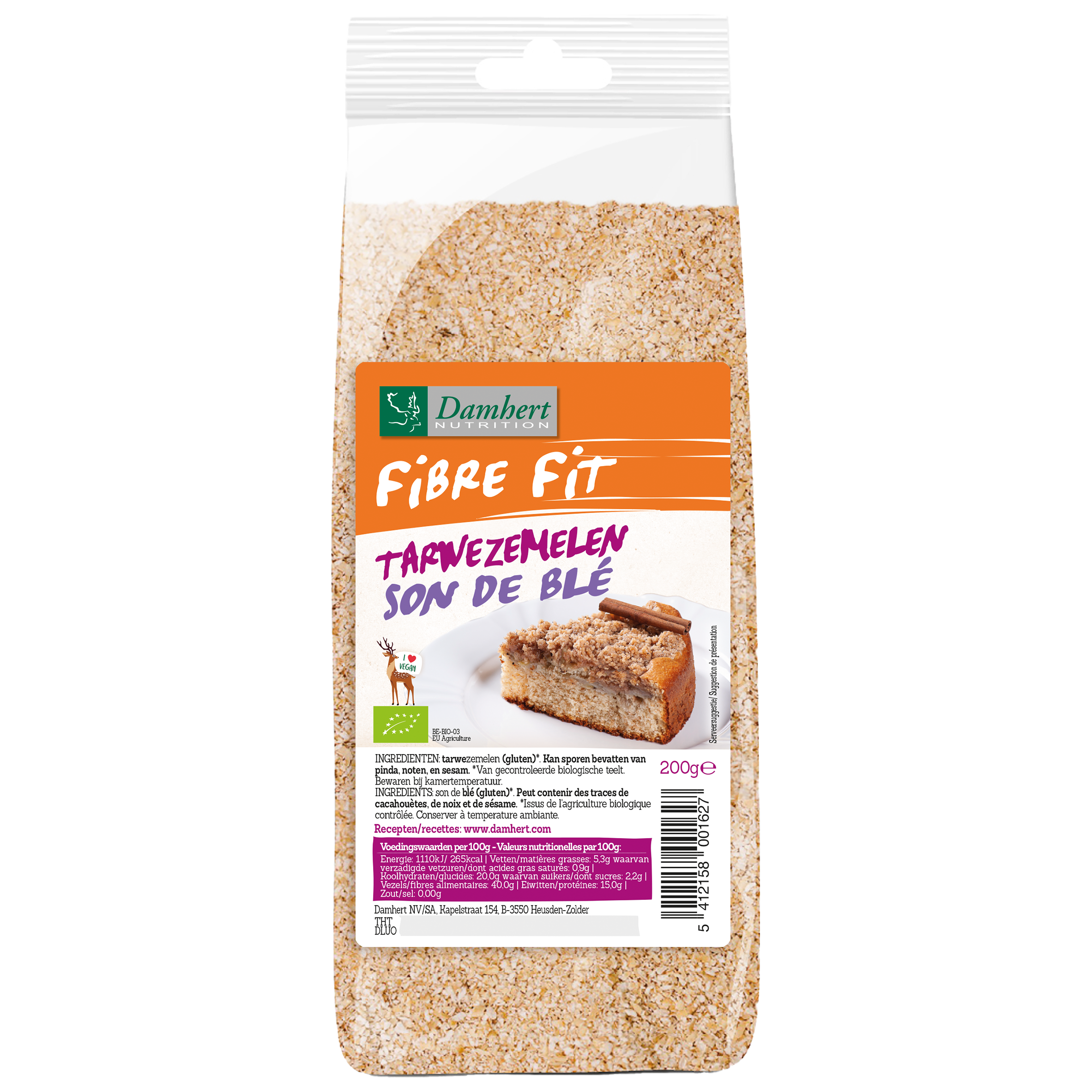 Damhert Fibre fit tarwezemelen bio 200 Gram