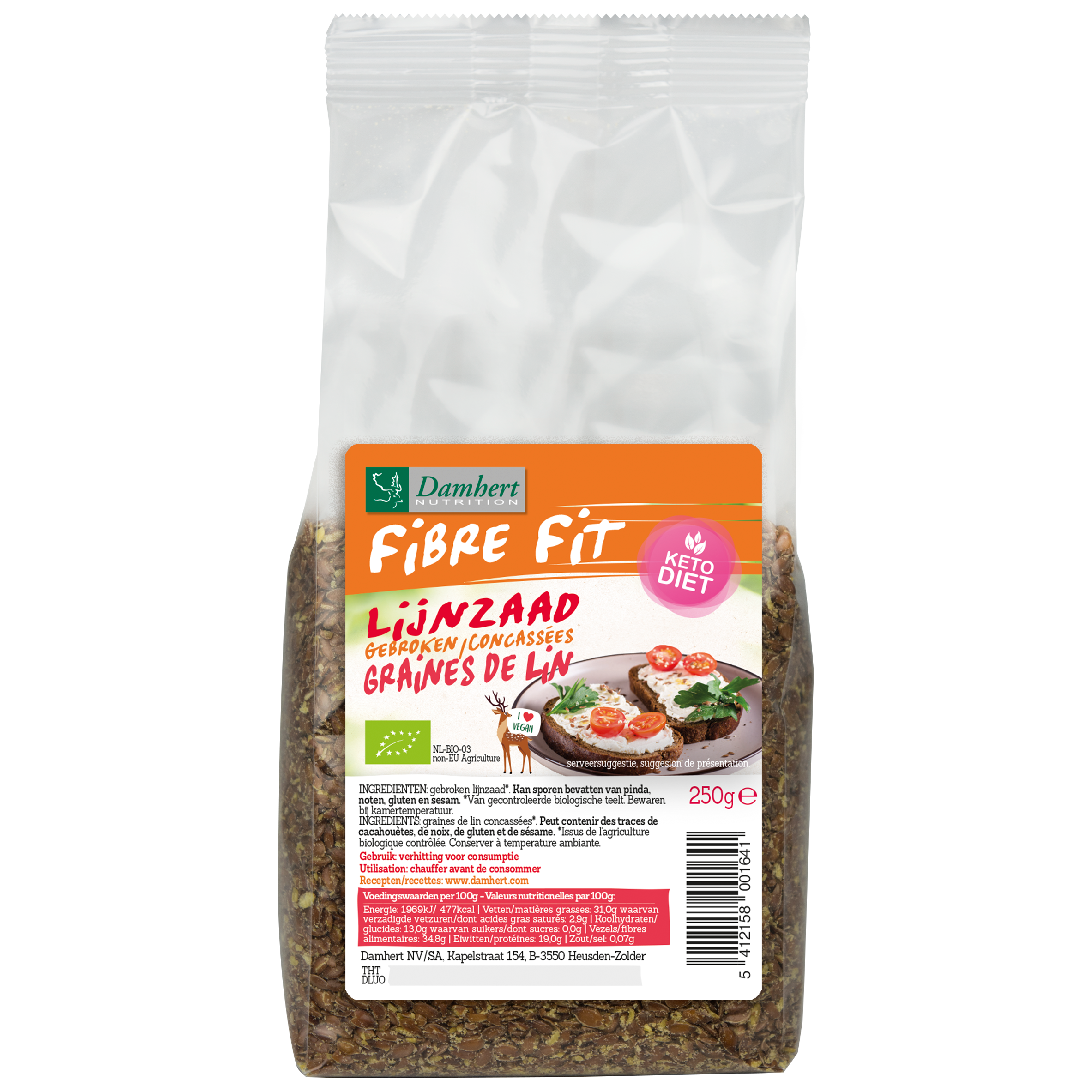 Damhert Gebroken lijnzaad bio 250.00 Gram