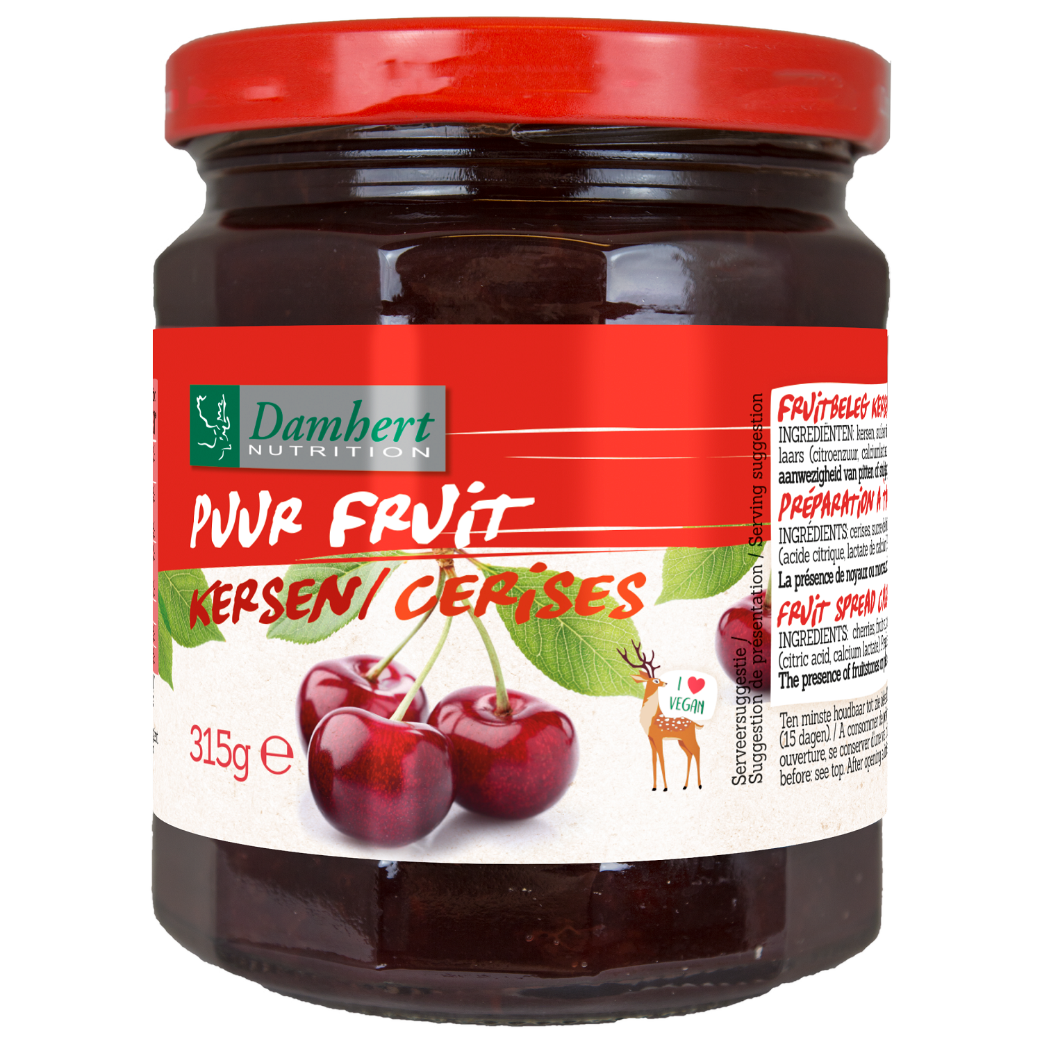 Damhert Puur fruit confituur kersen 315 Gram