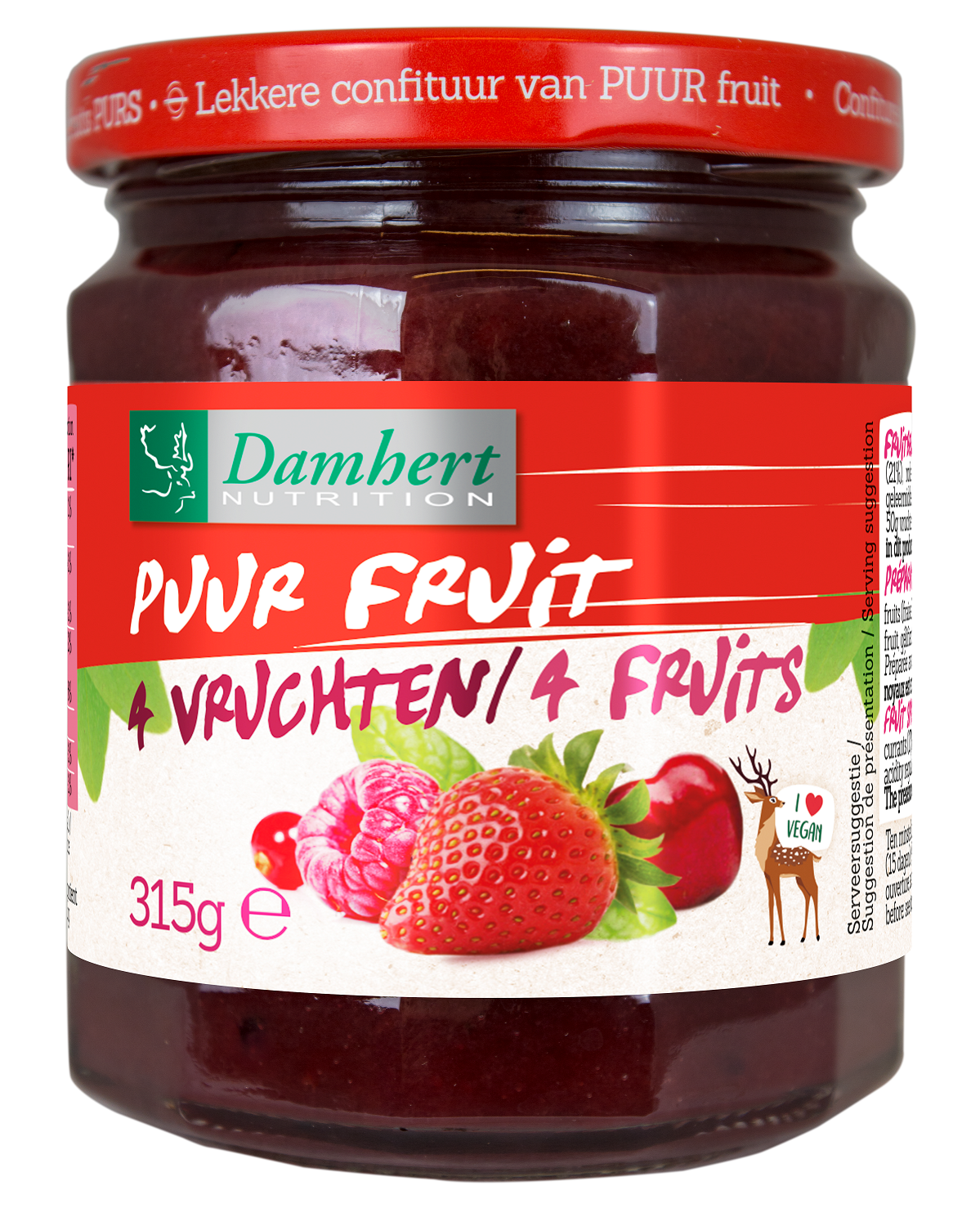 Damhert Puur fruit confituur vier vruchten 315.00 Gram