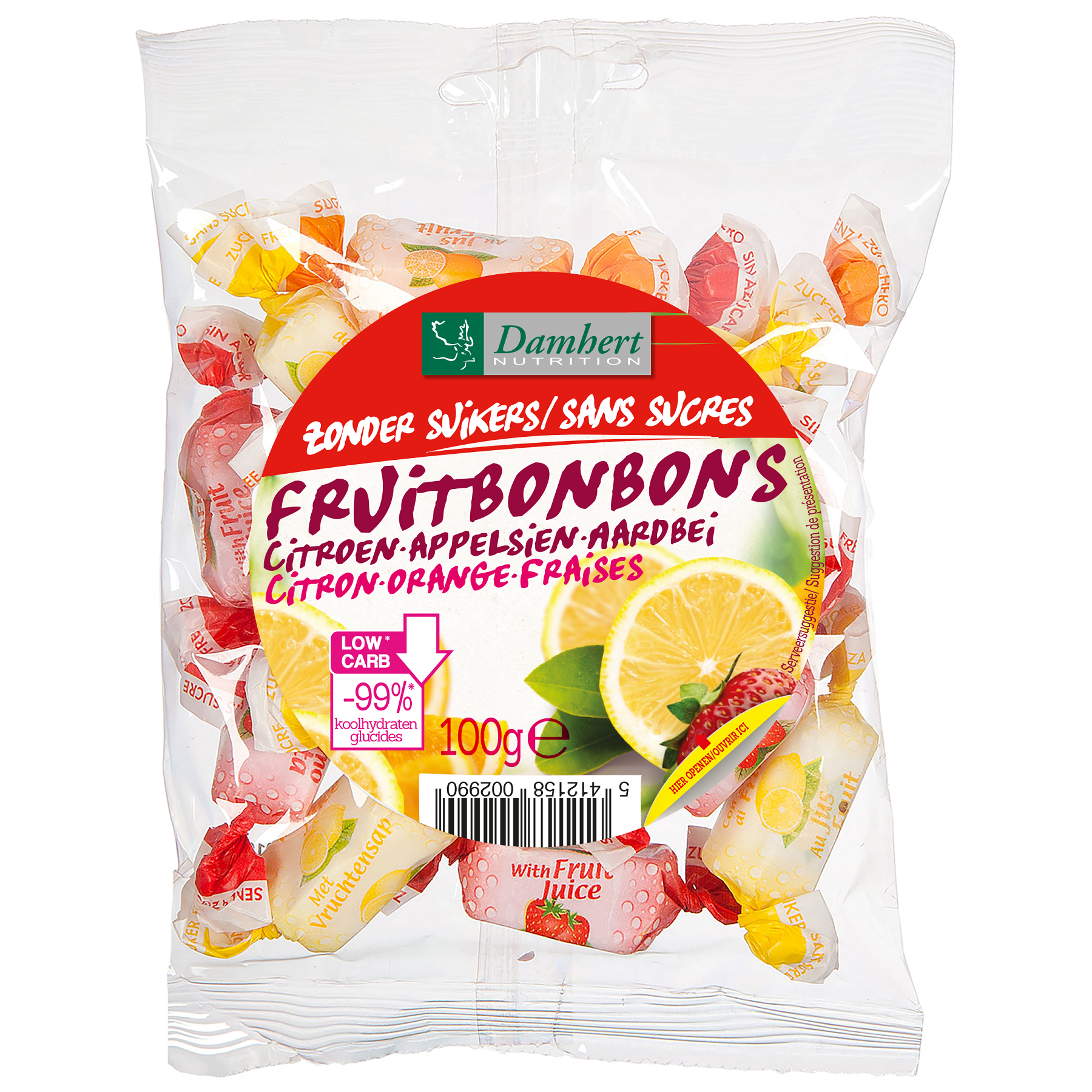 Damhert Fruitbonbons zonder suiker 100 Gram