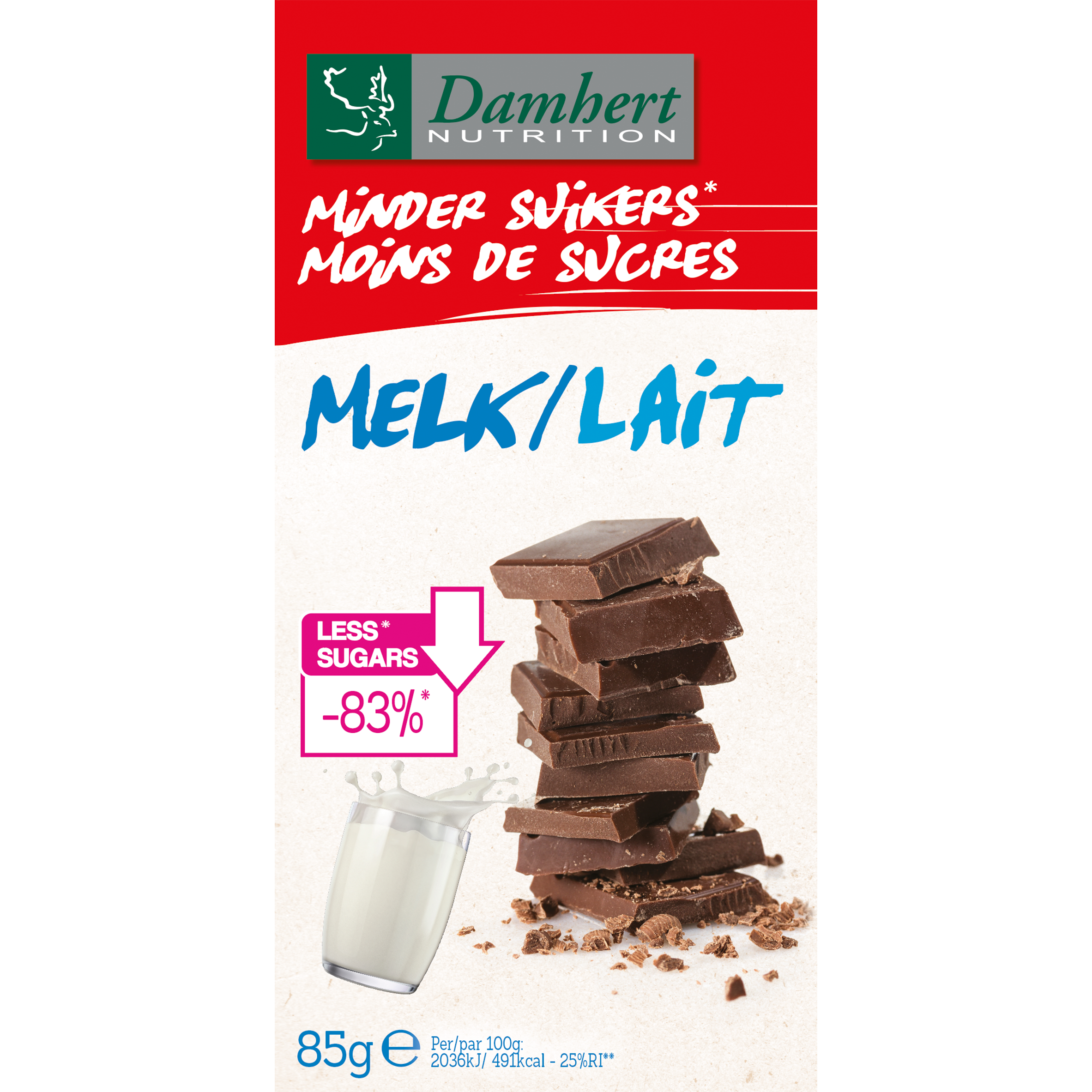 Damhert Chocoladetablet melk minder suikers 102.00 Gram