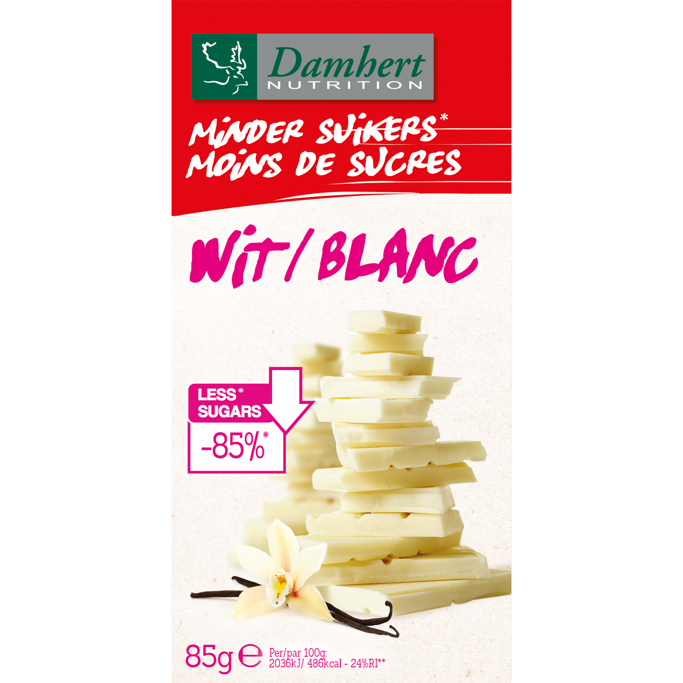 Damhert Chocoladetablet wit minder suikers 85.00 Gram