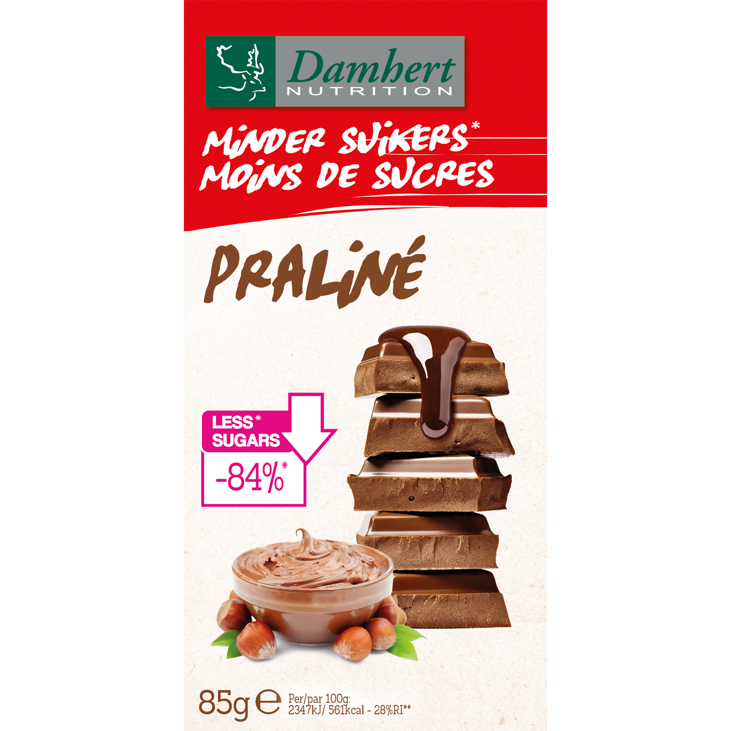Damhert Chocoladetablet praline 85.00 Gram